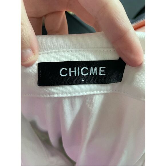 Chicme White V Neck Button Up White Slim Blouse - Picture 4 of 6